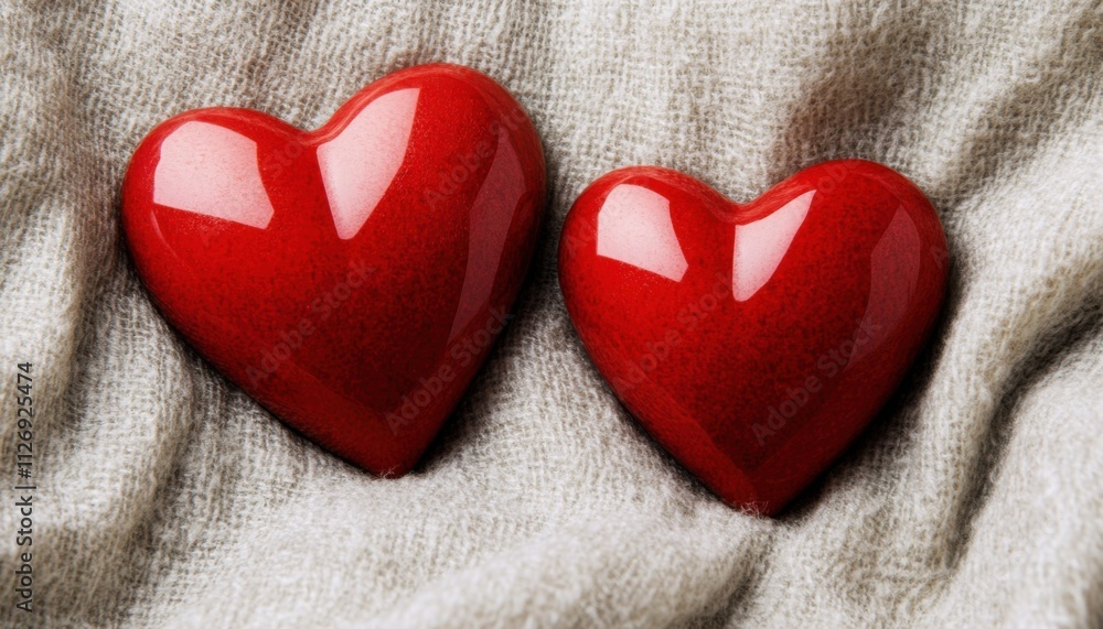 Romantic Red Hearts on Soft Beige Fabric Valentine s Day Love