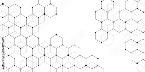 Molecular structure abstract tech background. Geometric white background. Vector banner design with hexagons. Science network pattern, connecting lines and dots Medical background, Vector illustration