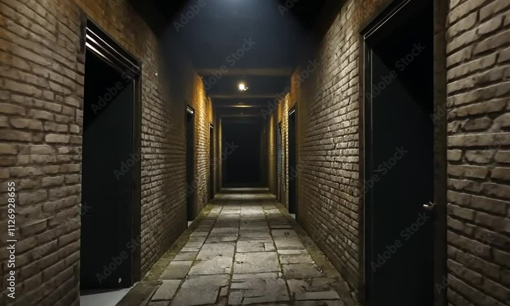 Dark room with brick walls and a corridor video. Dark room with brick walls and a corridor video.