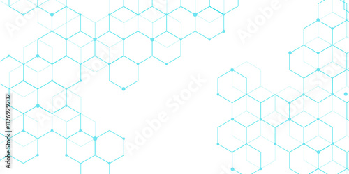 Molecular structure abstract tech background. Geometric blue background. Vector banner design with hexagons. Science network pattern, connecting lines and dots Medical background, Vector illustration	