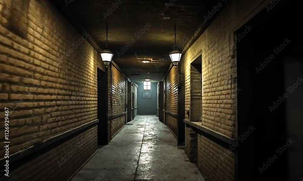 Dark room with brick walls and a corridor video. Dark room with brick walls and a corridor video.