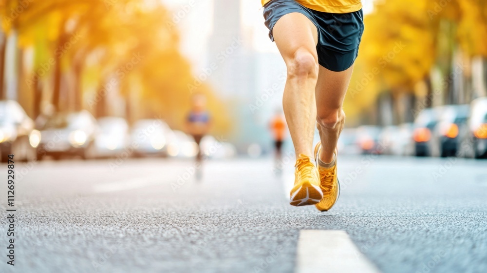 The person was clad in athletic attire, with their feet swiftly hitting the pavement in a rhythmic pattern as they ran along the bustling city street The person was clad in athletic attire, with their feet swiftly hitting the pavement in a rhythmic pattern as they ran along the bustling city street