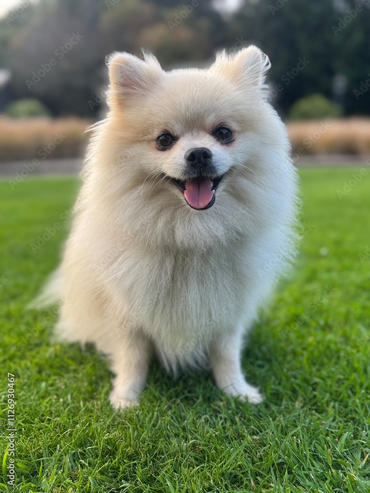 Cute Pomeranian in the grass Cute Pomeranian in the grass