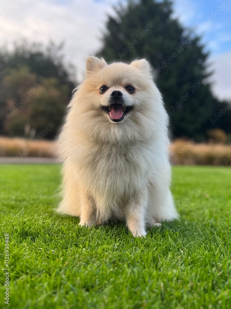 Cute Pomeranian in the grass Cute Pomeranian in the grass