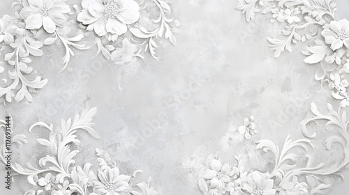 Wallpaper Mural Elegant White Floral Design on Gray Textured Background Torontodigital.ca