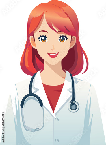 A smiling female doctor in a white coat with a stethoscope, representing healthcare professionalism