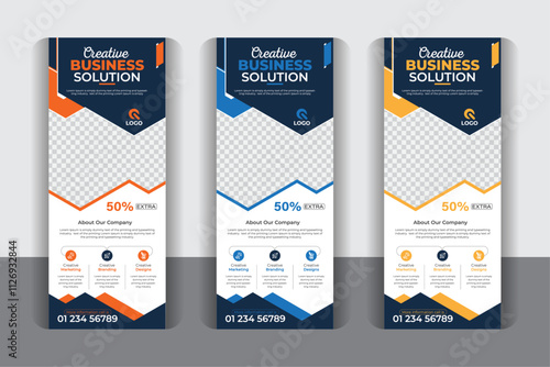 Signage advertising design, 3 color variation corporate business roll up banner design. Unique, modern, creative, luxury, colorful, stylish and professional business roll up banner design. 
