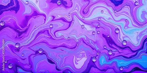 Abstract Purple and Blue Swirl Background with Water Droplets