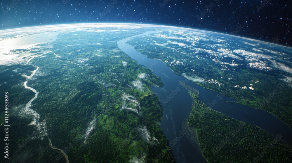 Obraz premium Ultra detailed, photorealistic view of Earth from space with a focus on the coastlines of West Africa