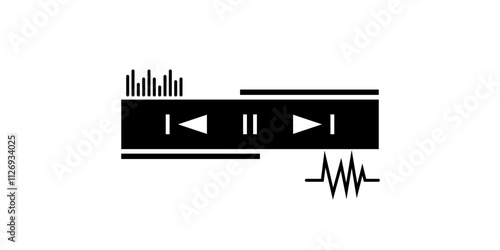 Vector illustration of a music player icon featuring play and pause buttons along with an audio waveform, symbolizing music and audio elements. Ideal for digital design or technology-related content.