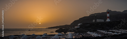 Sunset Over Fuencaliente Lighthouse and Salt Pans, La Palma, Canary Islands