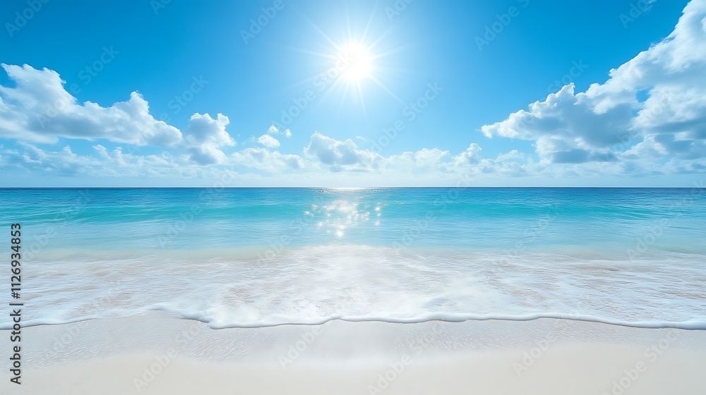 Serene Ocean Beach Scene Under Bright Sunny Sky Serene Ocean Beach Scene Under Bright Sunny Sky