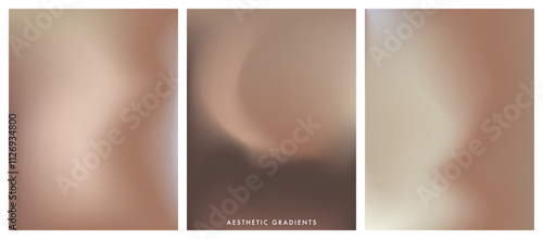 Dark brown gradient background aesthetic set. Luxury pastel mocha and cream gradient bg. Soft abstract vector illustration for wedding, social post and cover. Blurred vector textures in brown colors