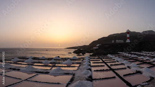 Golden Hour at Fuencaliente Lighthouse with Salt Pans and Ocean View, La Palma, Canary Islands