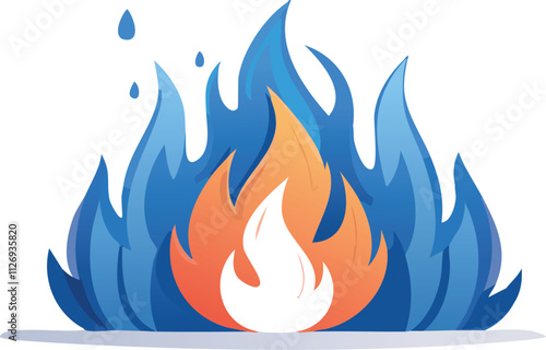 A stylized flame illustration with blue and orange hues, symbolizing fire and heat