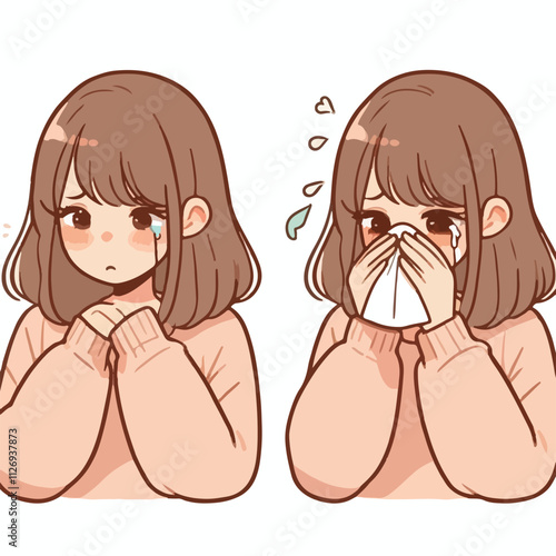 Vector of a child who is sad and crying