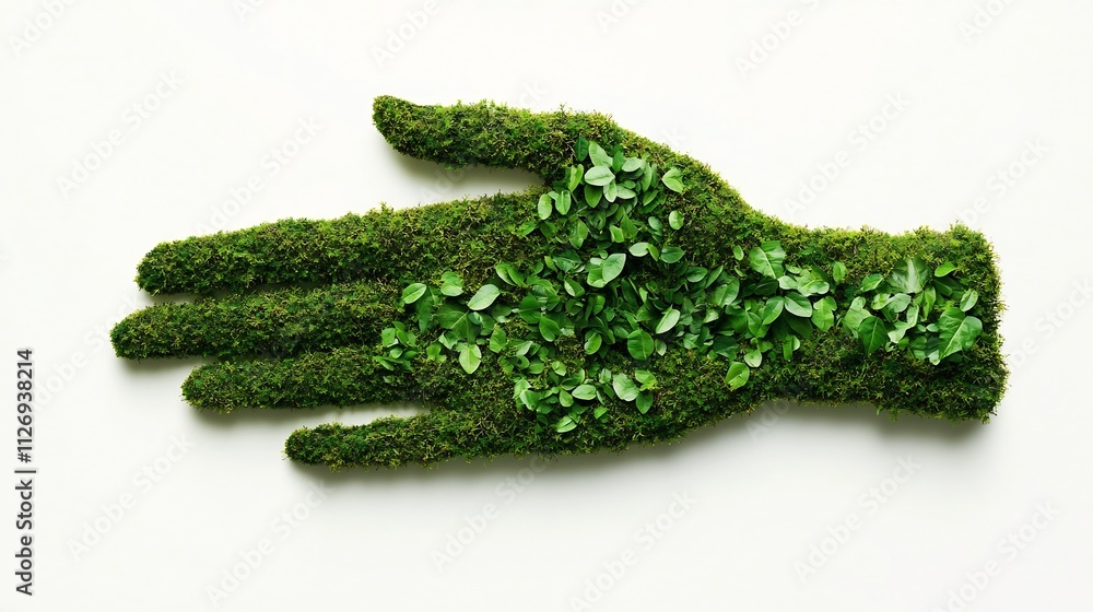 Moss and Leaf Hand on White Background Moss and Leaf Hand on White Background