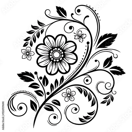 Ornamental Black and White Floral Design for Decorative Projects