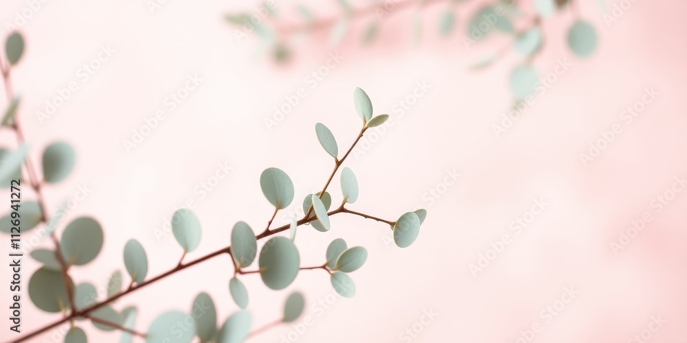 Delicate Pale Green Branches on a Soft Pink Background, Perfect for Minimalist Designs and Feminine Branding Delicate Pale Green Branches on a Soft Pink Background, Perfect for Minimalist Designs and Feminine Branding