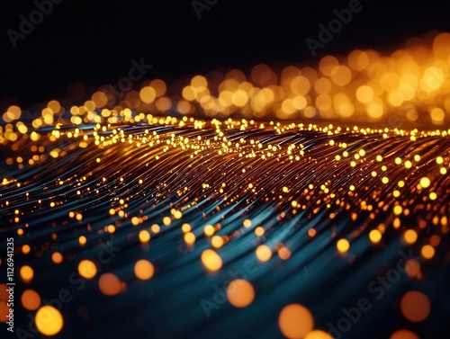 Macro of fiber optic splitter cables glowing, precision and tech aesthetics photo