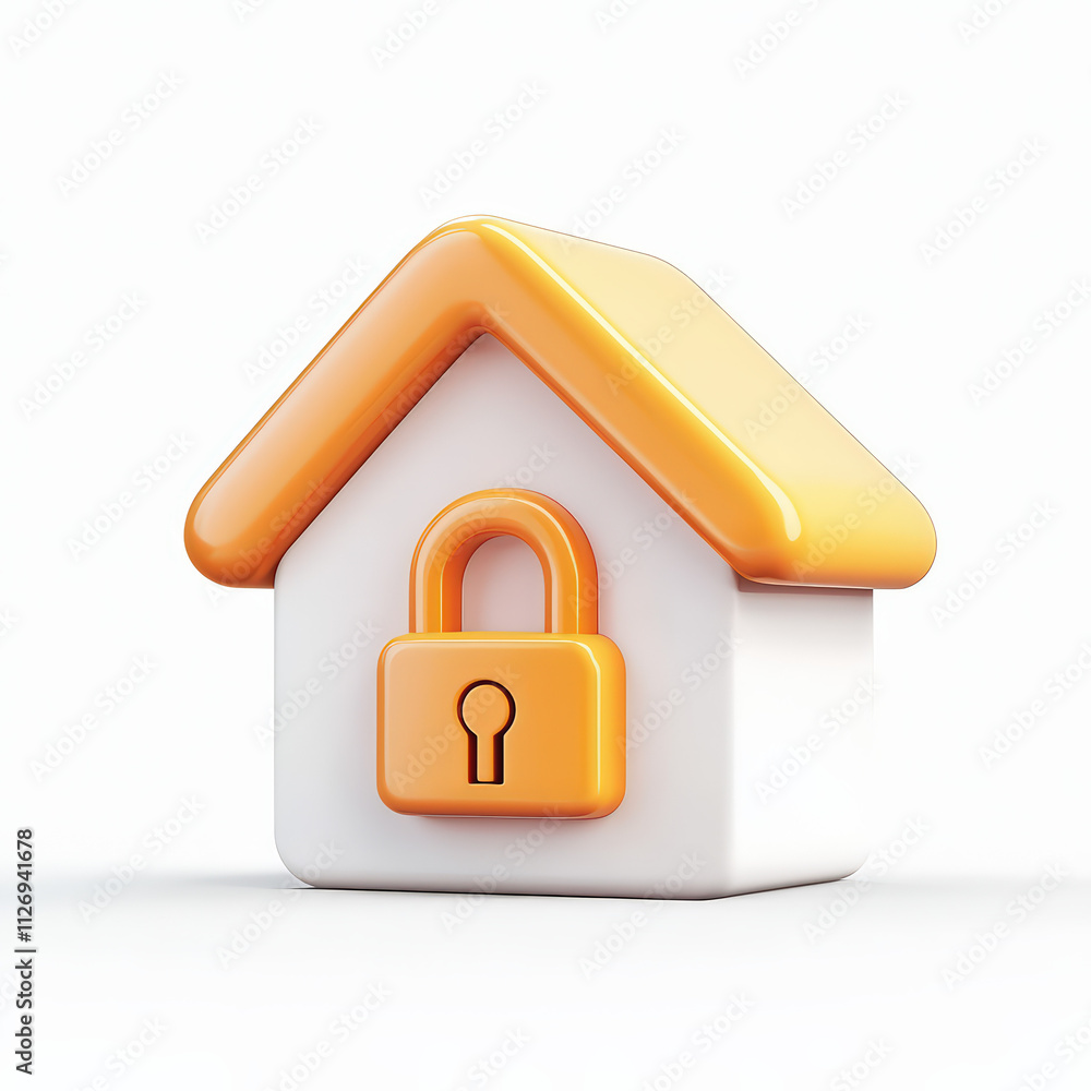 3D Home Security Icon Featuring a House with Lock Symbol Isolated on White Background Safety and Protection Concept 3D Home Security Icon Featuring a House with Lock Symbol Isolated on White Background Safety and Protection Concept