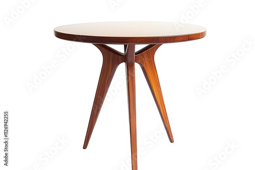 A wooden table with a round top and three legs photo