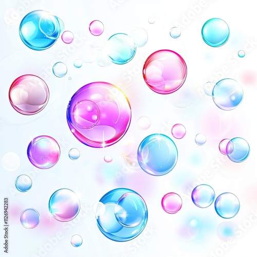 Colorful Shiny Bubbles Floating in Air on a Soft Background