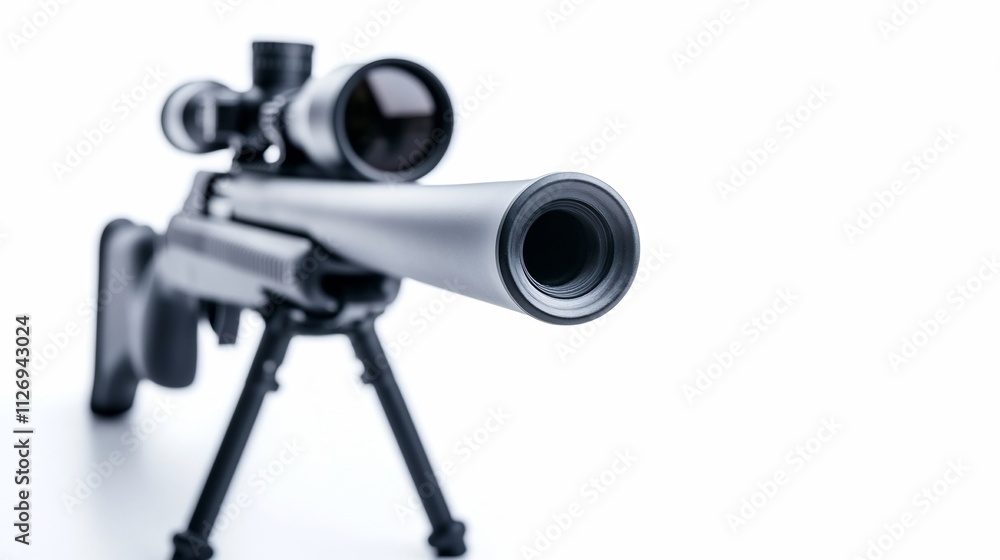 Sniper Rifle with Bipod Attached on White Background Sniper Rifle with Bipod Attached on White Background
