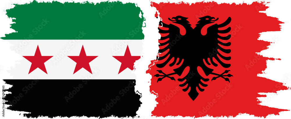 Albania and Syrian Revolution grunge flags connection, vector Albania and Syrian Revolution grunge flags connection, vector