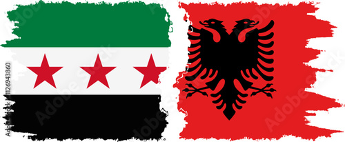 Albania and Syrian Revolution grunge flags connection, vector