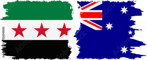Australia and Syrian Revolution grunge flags connection, vector