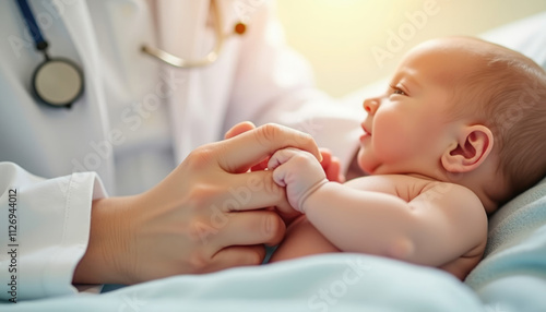 Wallpaper Mural A doctor gently holds the hand of a newborn baby  a symbol of care and new life. Torontodigital.ca