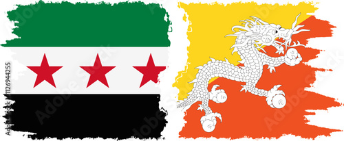 Bhutan and Syrian Revolution grunge flags connection, vector