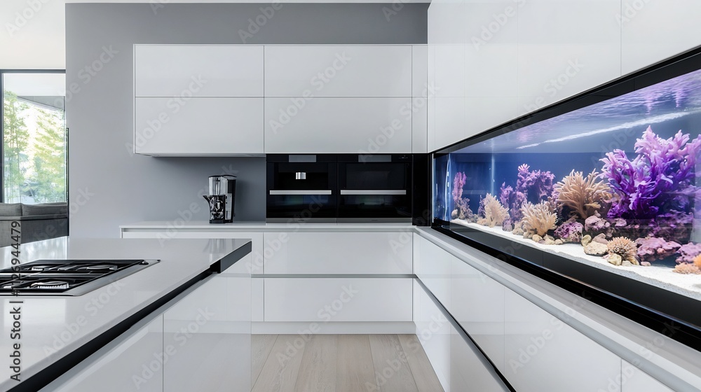 Sleek Modern Kitchen with Captivating Aquarium Centerpiece Sleek Modern Kitchen with Captivating Aquarium Centerpiece