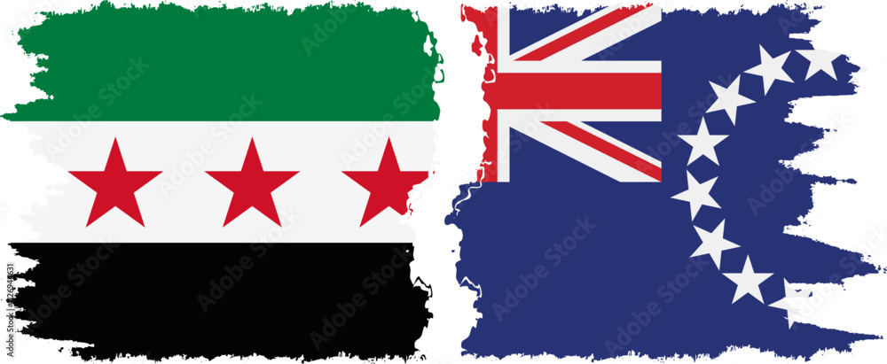 Cook Islands and Syrian Revolution grunge flags connection, vector Cook Islands and Syrian Revolution grunge flags connection, vector