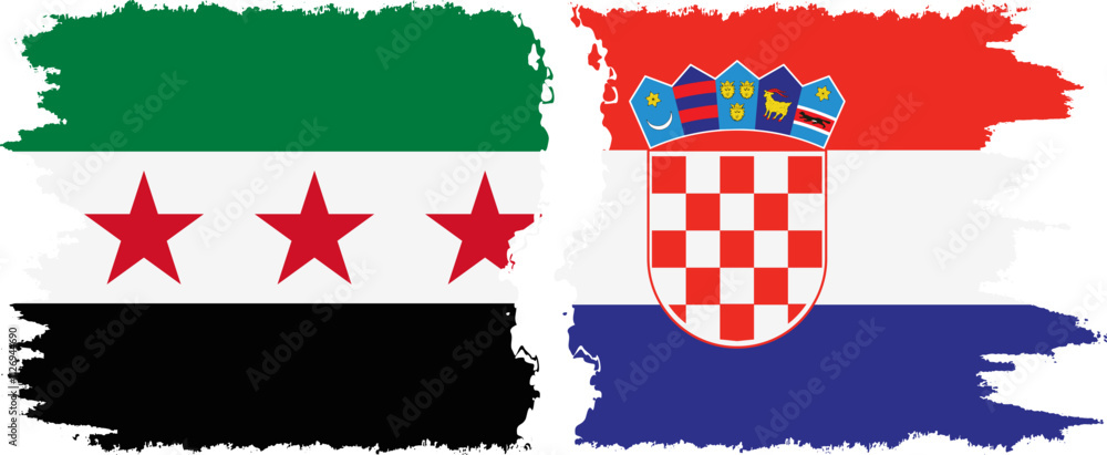 Croatia and Syrian Revolution grunge flags connection, vector Croatia and Syrian Revolution grunge flags connection, vector