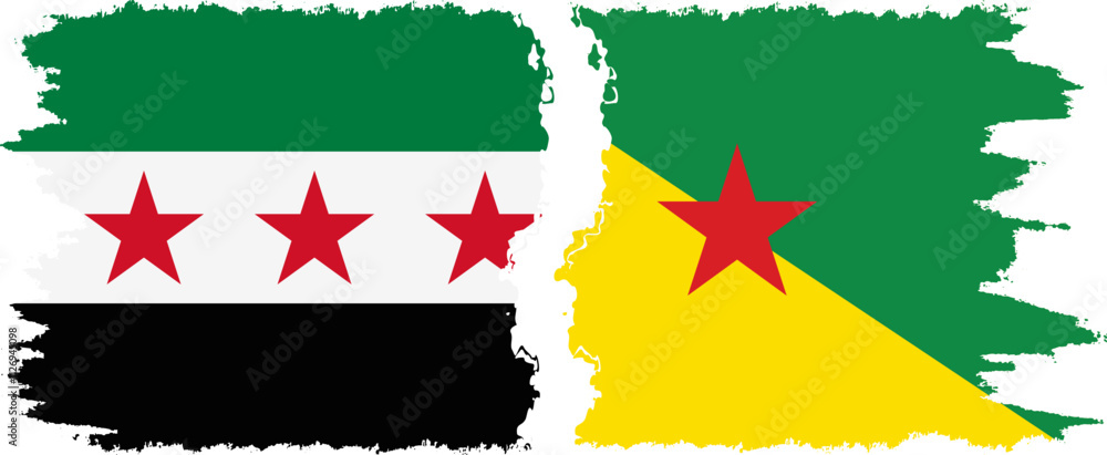 French Guiana and Syrian Revolution grunge flags connection, vector French Guiana and Syrian Revolution grunge flags connection, vector