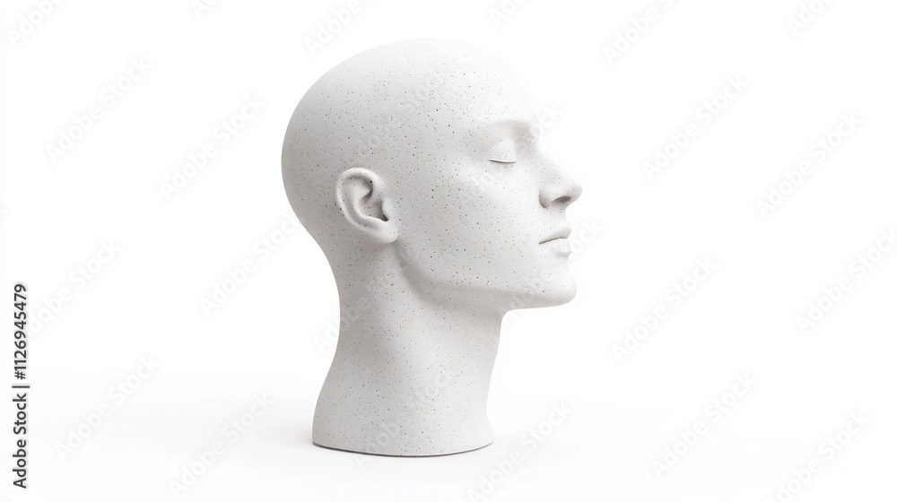Minimalist Foam Sculpture of a Human Head in White Background Minimalist Foam Sculpture of a Human Head in White Background