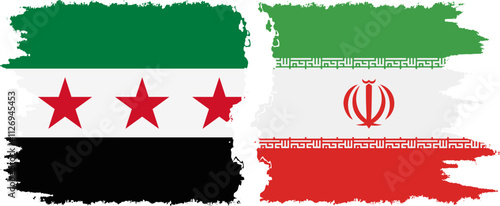 Iran and Syrian Revolution grunge flags connection, vector