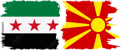 Northern Macedonia and Syrian Revolution grunge flags connection, vector
