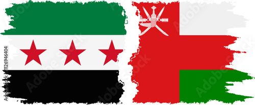 Oman and Syrian Revolution grunge flags connection, vector