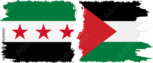 Palestine and Syrian Revolution grunge flags connection, vector