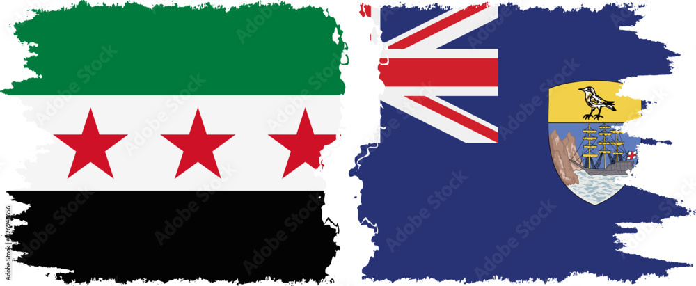 Obraz premium Saint Helena and Syrian Revolution grunge flags connection, vector