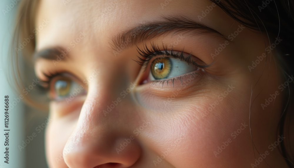 Fototapeta premium Close up of a young woman's eye gazing thoughtfully into the distance.