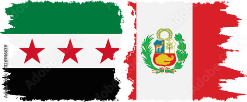 Peru and Syrian Revolution grunge flags connection, vector