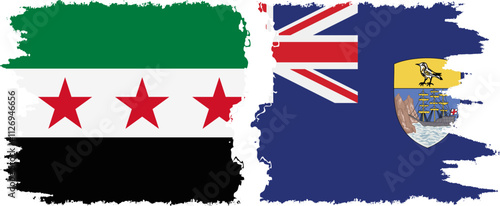 Saint Helena and Syrian Revolution grunge flags connection, vector