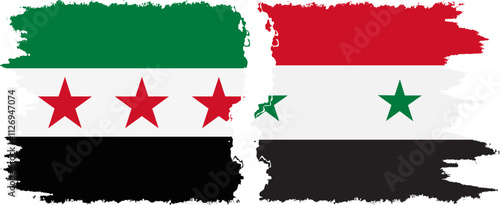Syria and Syrian Revolution grunge flags connection, vector