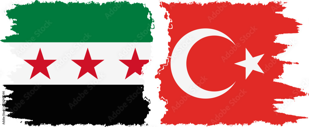 Turkey and Syrian Revolution grunge flags connection, vector Turkey and Syrian Revolution grunge flags connection, vector