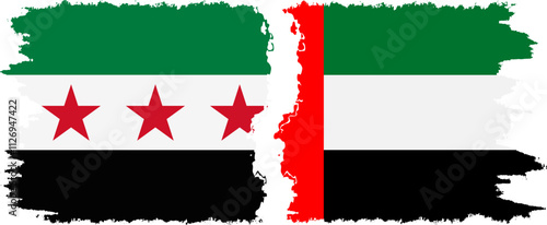 United Arab Emirates and Syrian Revolution grunge flags connection, vector