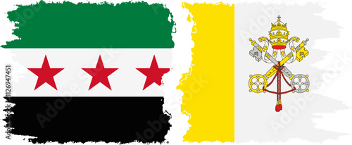 Vatican and Syrian Revolution grunge flags connection, vector